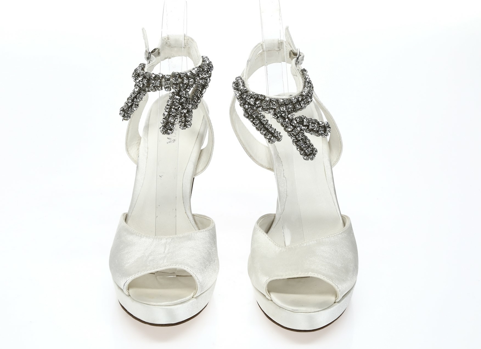 Womens MENBUR White / Jewels Satin Wedding Ankle Strap Sandals Sz. 38