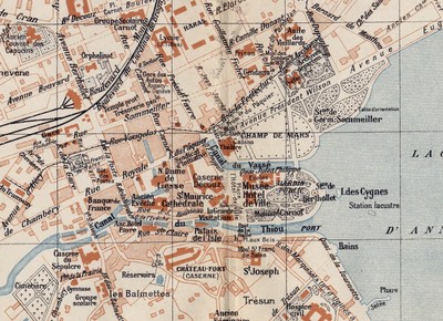 1926 ORIGINAL VINTAGE CITY MAP OF ANNECY / RHONE-ALPES / FRANCE