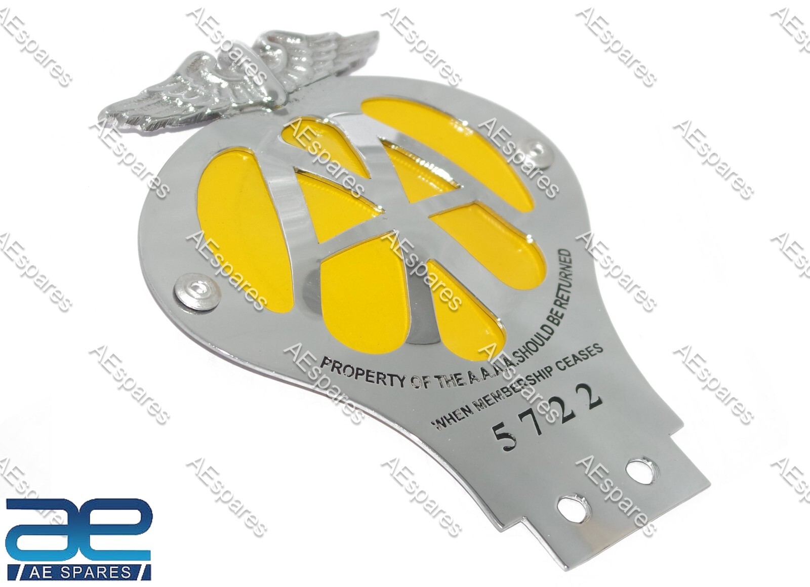 Vintage Automobile AA Association Badge Bar Yellow Chrome Cars 