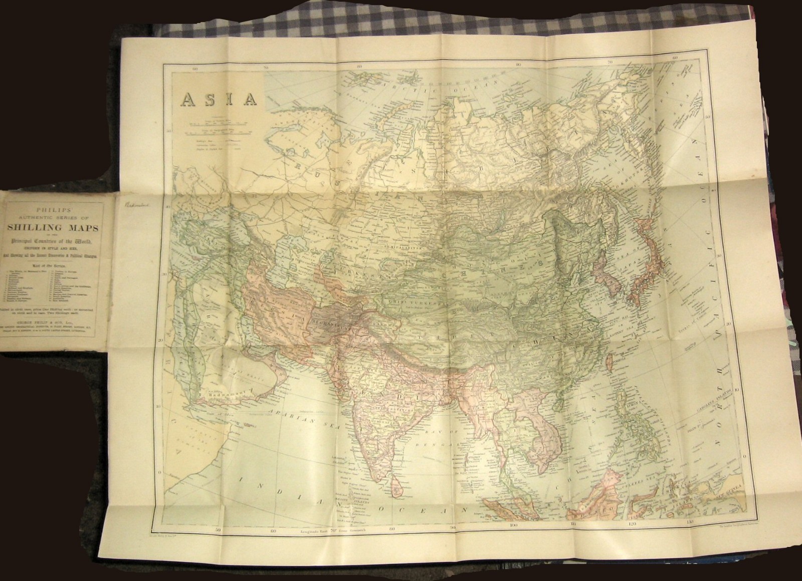 Circa 1900 George Philip's Pocket Authentic Shilling Map of Asia,27