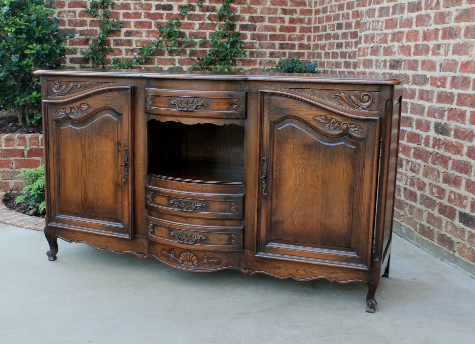 Antique French Country Oak Louis XV Bow Front Server Buffet Sideboard Cupboard