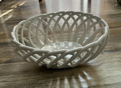 Vintage White Lattice Open Weave Bread Basket Bowl