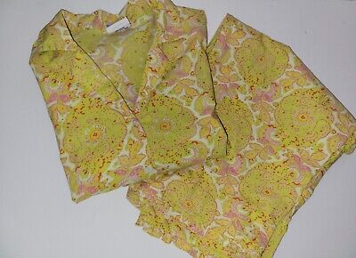 Pine Cone Hill Fine Linens Cotton Pajama Set Chartreuse Pink Floral Size Small
