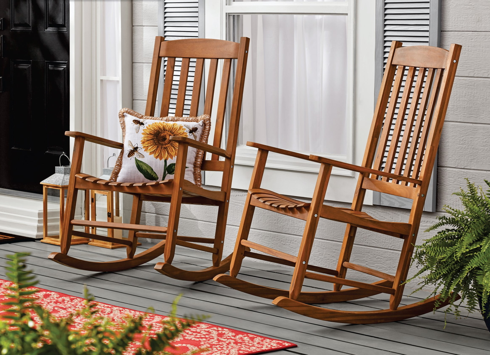 Mainstays Outdoor Wood Porch Rocking Chair, Natural Yellow, Contoured Seat