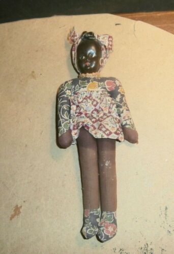 Vintage 12" tall Black Americana Doll Cloth Stuffed Body Composition Face 