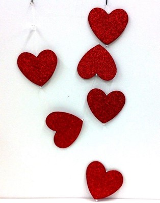 Red Glitter Foam Heart Garland~6 Hearts per Garland~6 ft.Long x 4