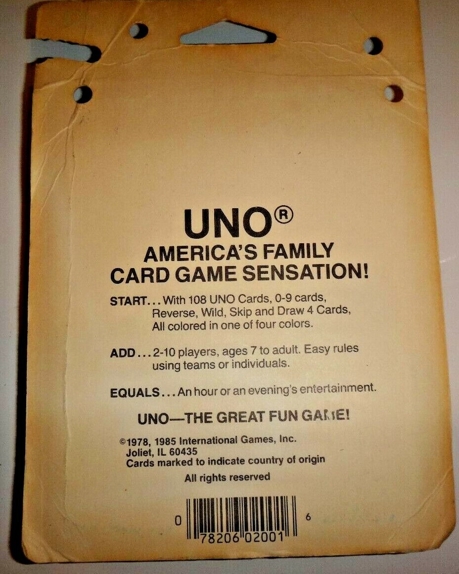Vintage Original 1985 UNO Card Game New