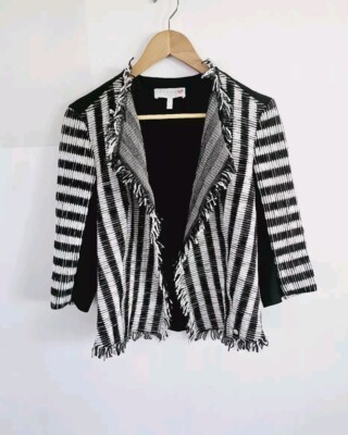ESCADA Sport Open Front Woven Fringe Jacket In Ebony Women's Size 40
