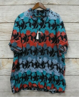 Perry Ellis Shirt Mens B&T Size 2X (59'' Chest) Eclipse Palm Tree Button Up New