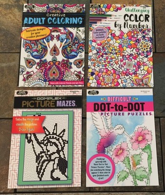 Lot 4 Picture Mazes Dot to Dot Color By Number Adult Coloring Activity Books BNw
