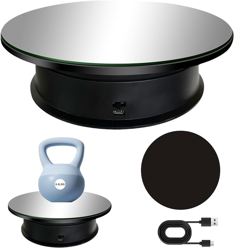 Motorized Rotating Display Stand 8 In, Adjustable Speed Revolving Turntable