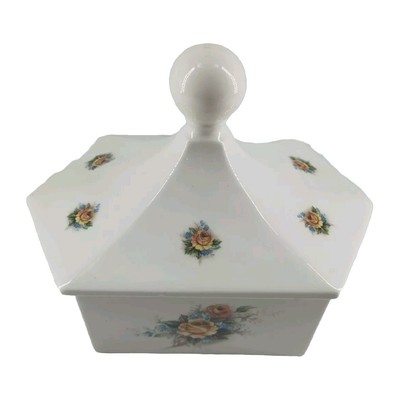 Vintage Ceramic 2pc Trinket Box Floral Design 6'' X 5'' READ Marked AC 1982