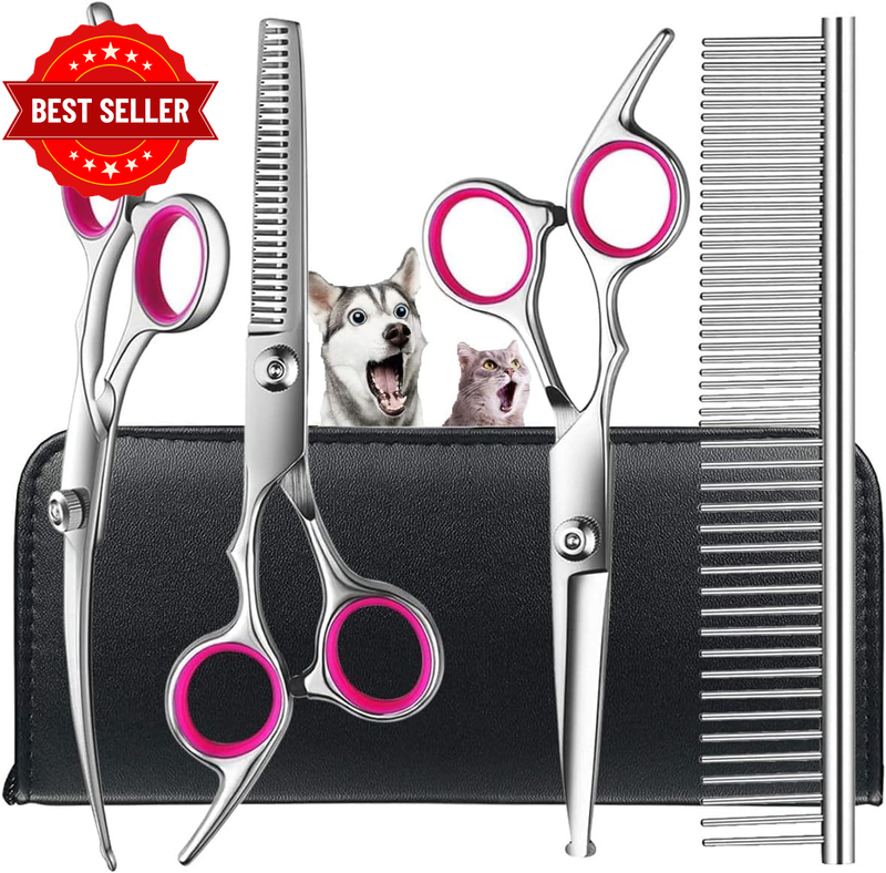 Professional Dog Grooming Scissors Kit with Safety round Tips, Sharp and Durable