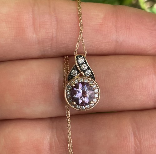 Pre-owned Le Vian Levian Amethyst Chocolate Diamond Pendant Necklace Round Cut 14k Rose Gold In Purple