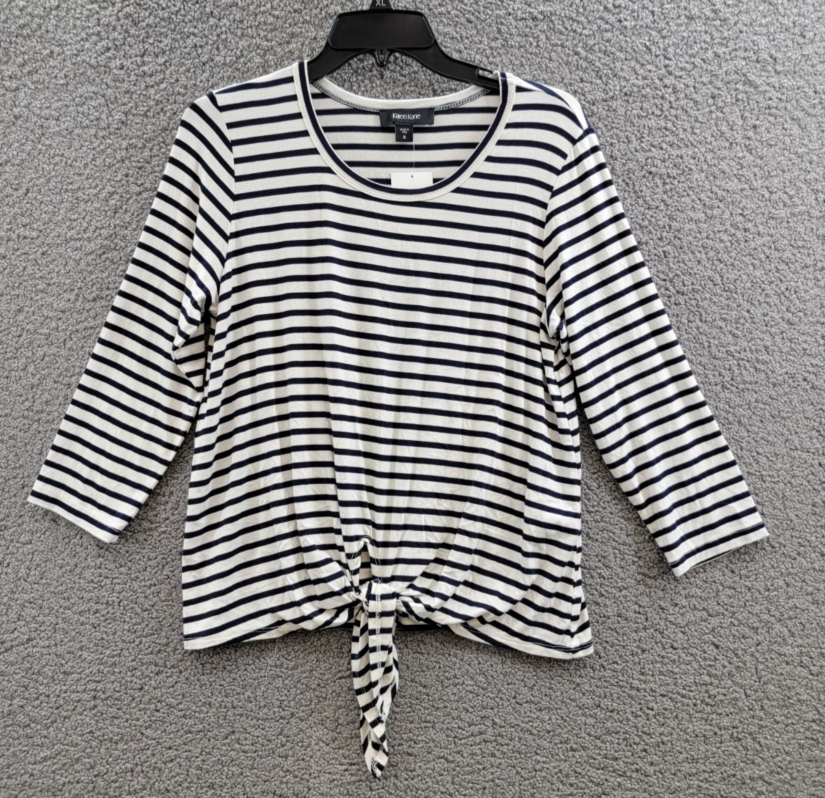 Karen Kane Stripe Tie Front Top Women's Small Navy/White Crewneck Pullover Style - Picture 2 of 17