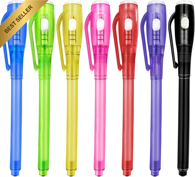 7-Pack Invisible Ink Pens for Secret Messages | Magic Spy Pen Set with UV Light
