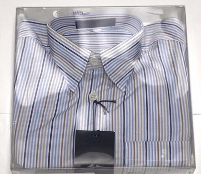 DAL LAGO New Boys Kids BUTTON DOWN BLU/BRN STRIPED SHIRT Sz: 4 RTL: $79 P765