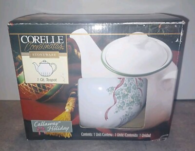Corning Corelle Coordinates Callaway Ivy Holiday, 1 Qt, Christmas Teapot, NIB