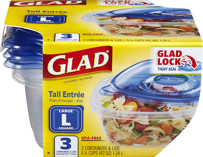Glad Plastic Food Storage Containers, set of 3 - 42 Oz Pack, Meal Prep, Kitchen