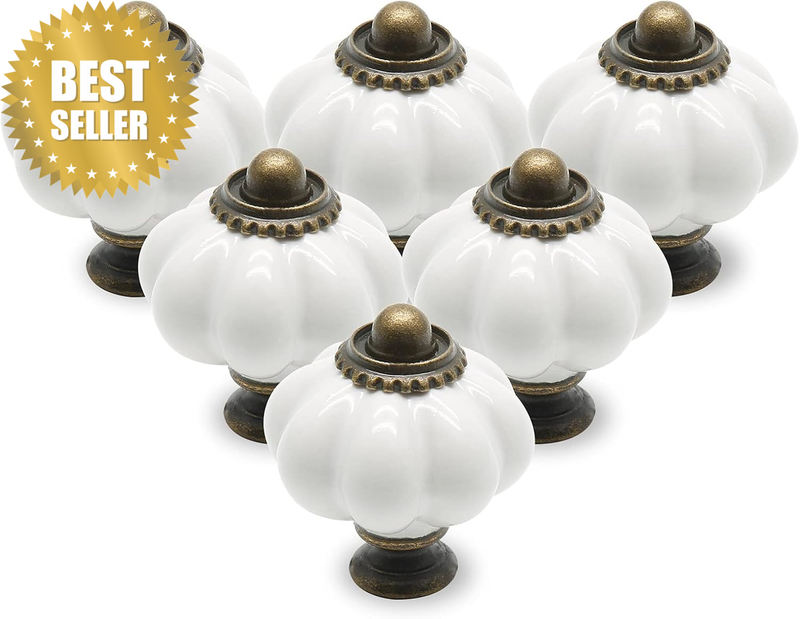 12Pcs White Pumpkin Knobs, Vintage Ceramic Cabinet Knobs, Dresser Knobs Drawer K