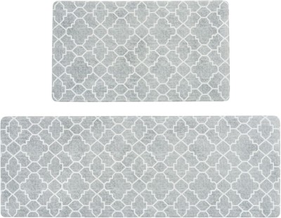 FRESHMINT Kitchen Mat Set of 2, Anti-Fatigue Cushioned Stone Gray 