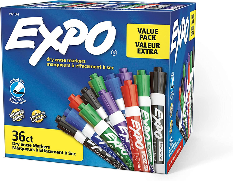 Low Odor Dry Erase Marker, Chisel Tip Markers, Whiteboard Markers, Assorted, 36