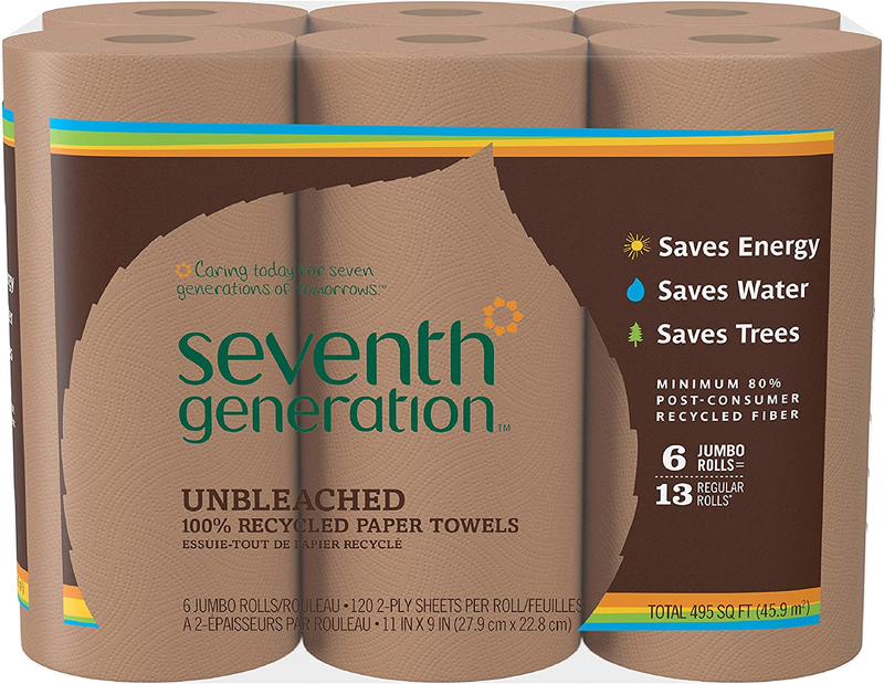 Seventh Generation Unbleached Paper Towels, 100% Recycled Paper, 6 Count, Pack o