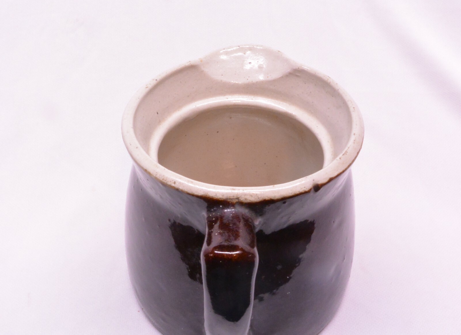 Antique Brownware Glazed Stoneware Pitcher: Batter, Milk or Cream; 1 Quart