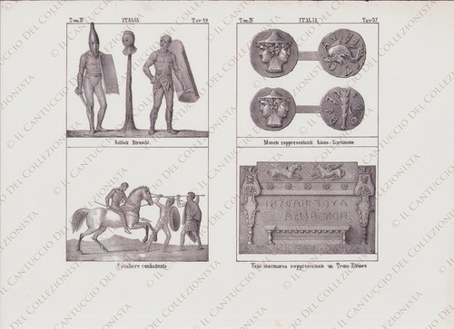 ITALIA soldati Etruschi monete Medioevo Fortezza cavalieri LOTTO 3 stampe - Picture 2 of 5