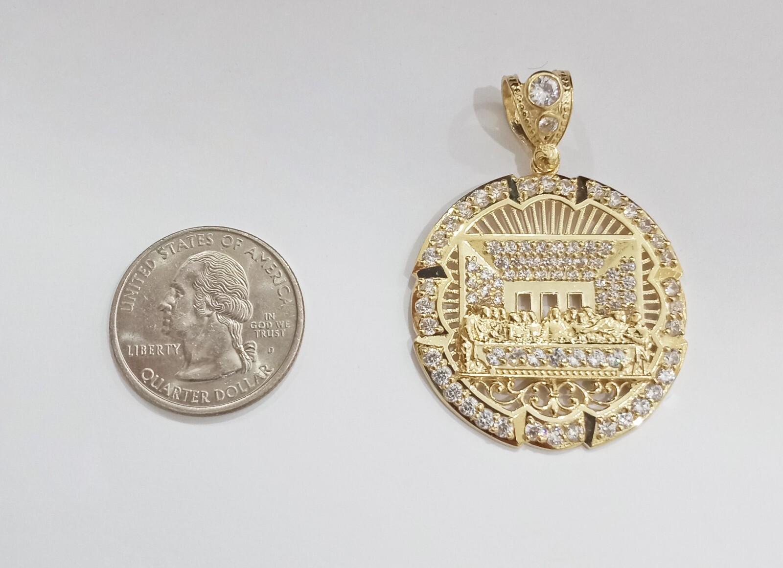 Pre-owned Goldbar Jewelers Real 10k Gold Circle Charm Last Supper Pendant 10kt Yellow Gold For Chain Men In White