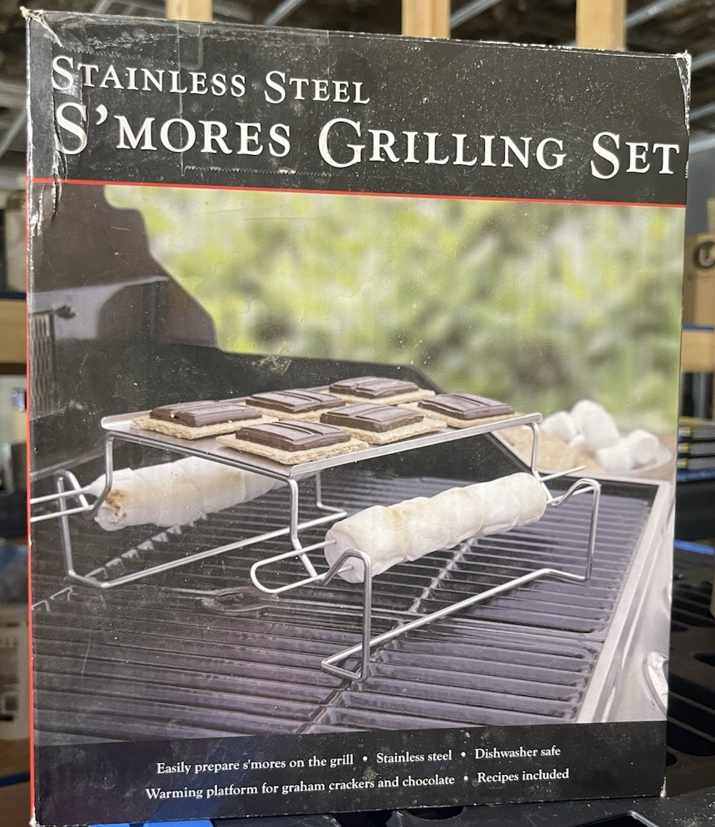 Charcoal Companion Stainless Steel S'mores Grilling Set Rack & 4 Skewers NIB BBQ
