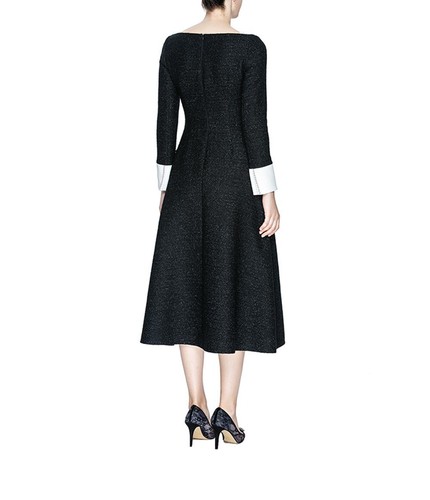 Pre-owned Handmade Custom Made To Order V-neck Big Swing Business Party Midi Dress Plus1x-10x L233 In Black