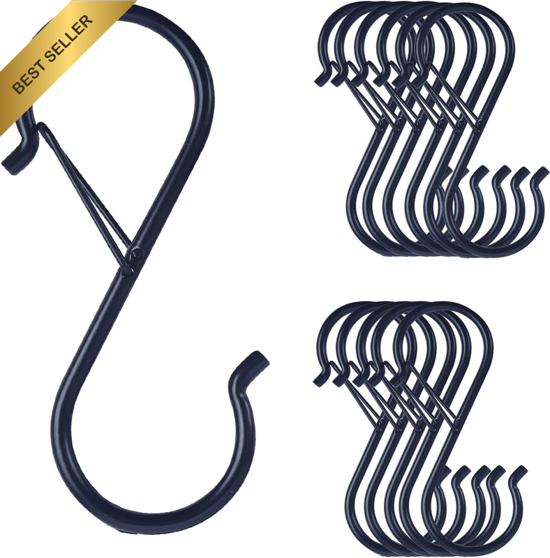 10 Pack S Hooks for Hanging, 3.5 Inch S Hooks with Safety Buckle for Kitchen Pot