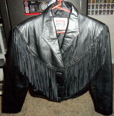 ADLER Vintage 1980 Black Suede Leather Jacket Fringed Western Rocker Biker NICE
