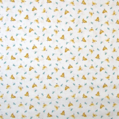 Nursery Baby Fabric - Counting Sheep Chick & Blue Bird White - Makower UK YARD