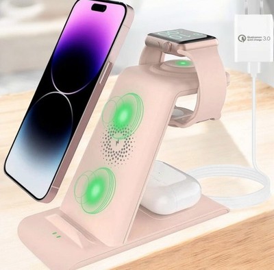 NEW- HATALKIN 3 in 1 Wireless Charging Station Stand 10W