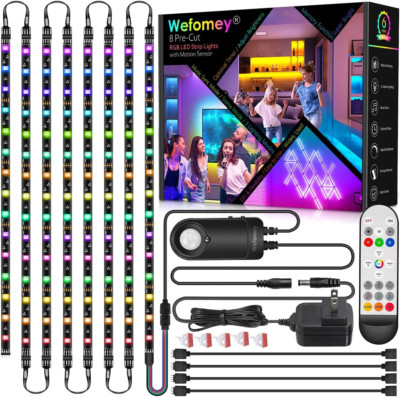 8 PCS RGB under Cabinet Lighting Kit, 12V Motion Sensor LED Light Strip with Rem
