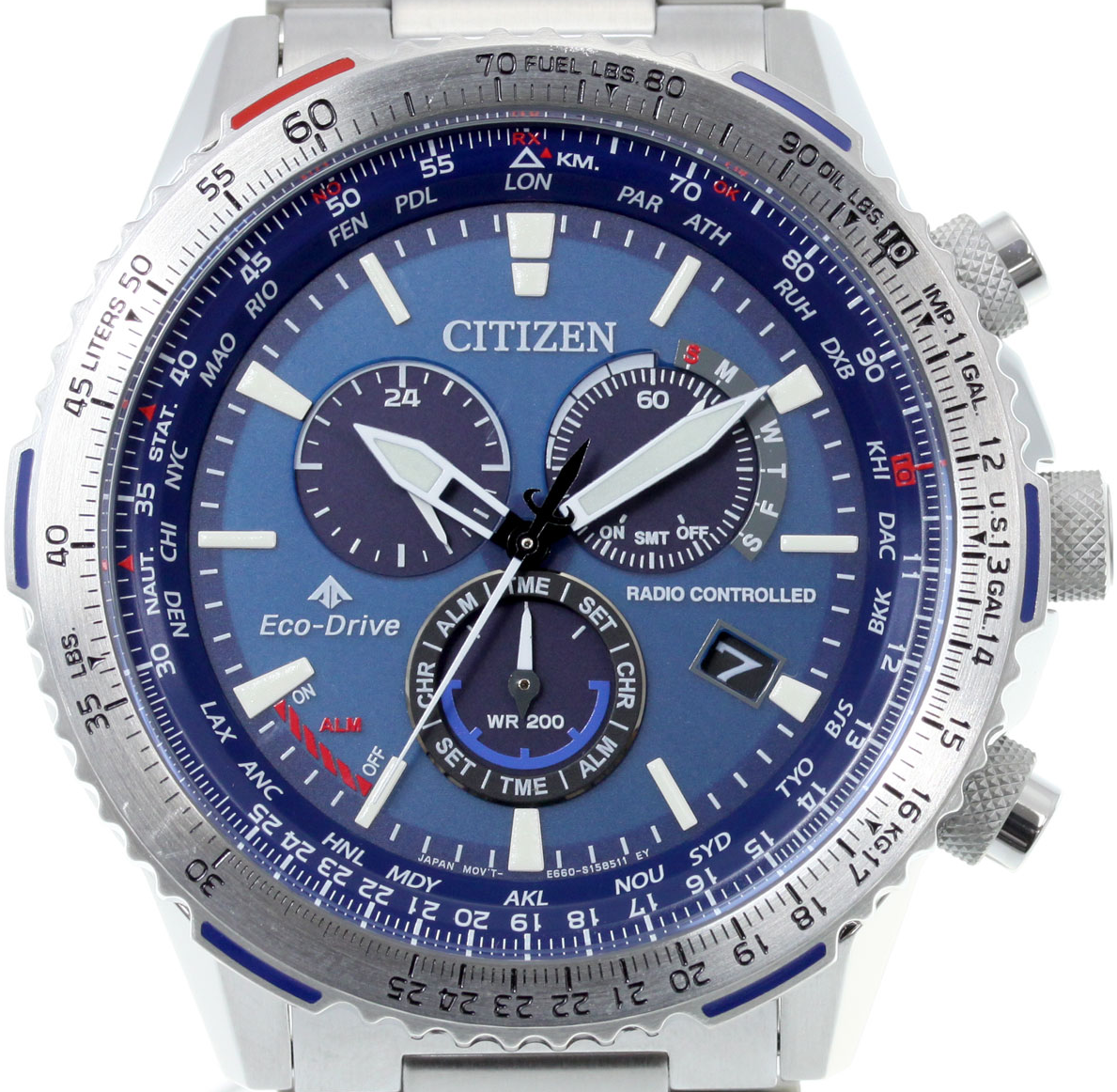 Pre-owned Citizen Promaster Sky Blue Dial Saaphire Radio Controlled Eco-drive Cb5000-50l