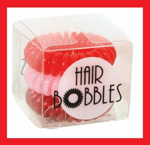 3pk HAIR BOBBLES No Crease Line Hair Tie Ponytail Holder Coil Band RED PINK New