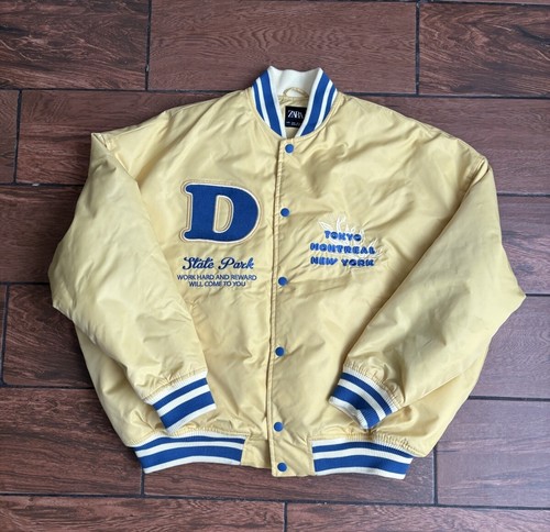 ZARA Man Bomber Varsity Jacket With Patches 6318/305 Yellow