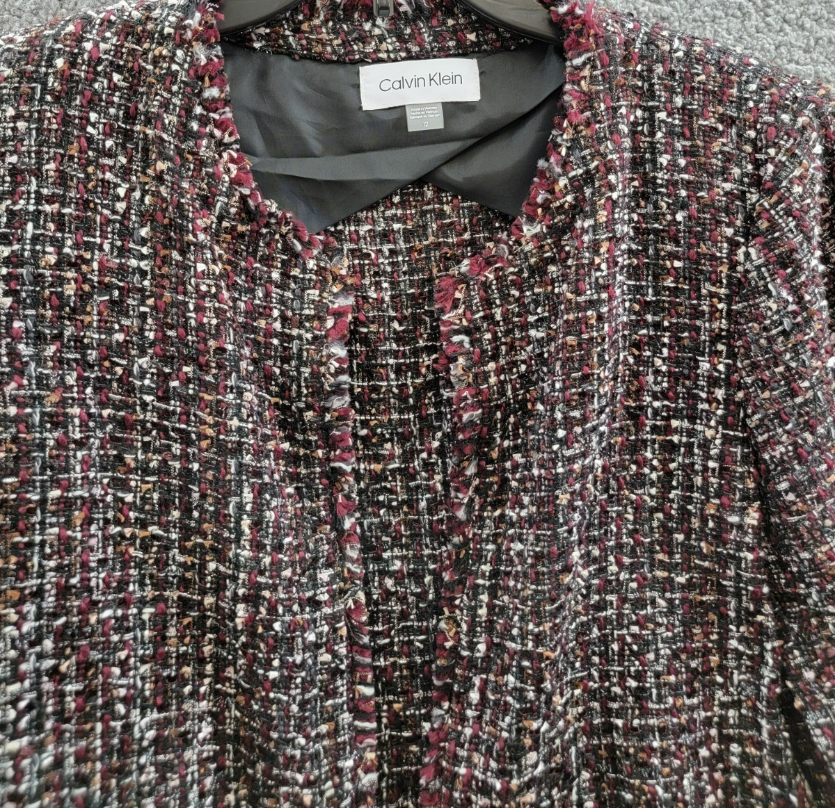 Calvin Klein Tweed Open-Front Wool Blend Blazer Women's 12 Multi Long Sleeve - Picture 3 of 18