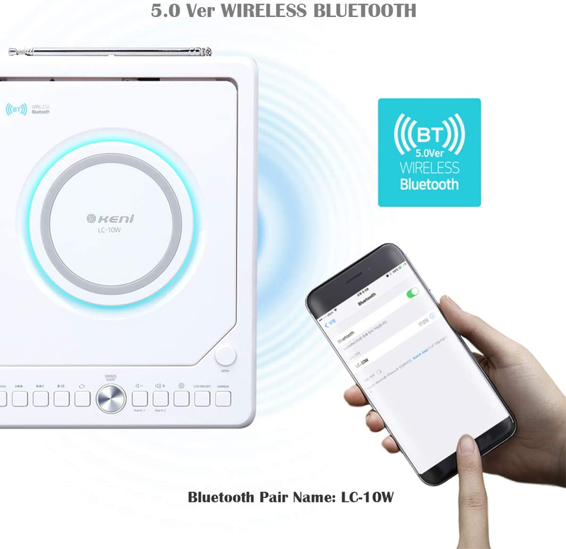 CD Player Boombox with Remote, Dual Alarm Clock Radio, Wireless Charger, Bluetoo