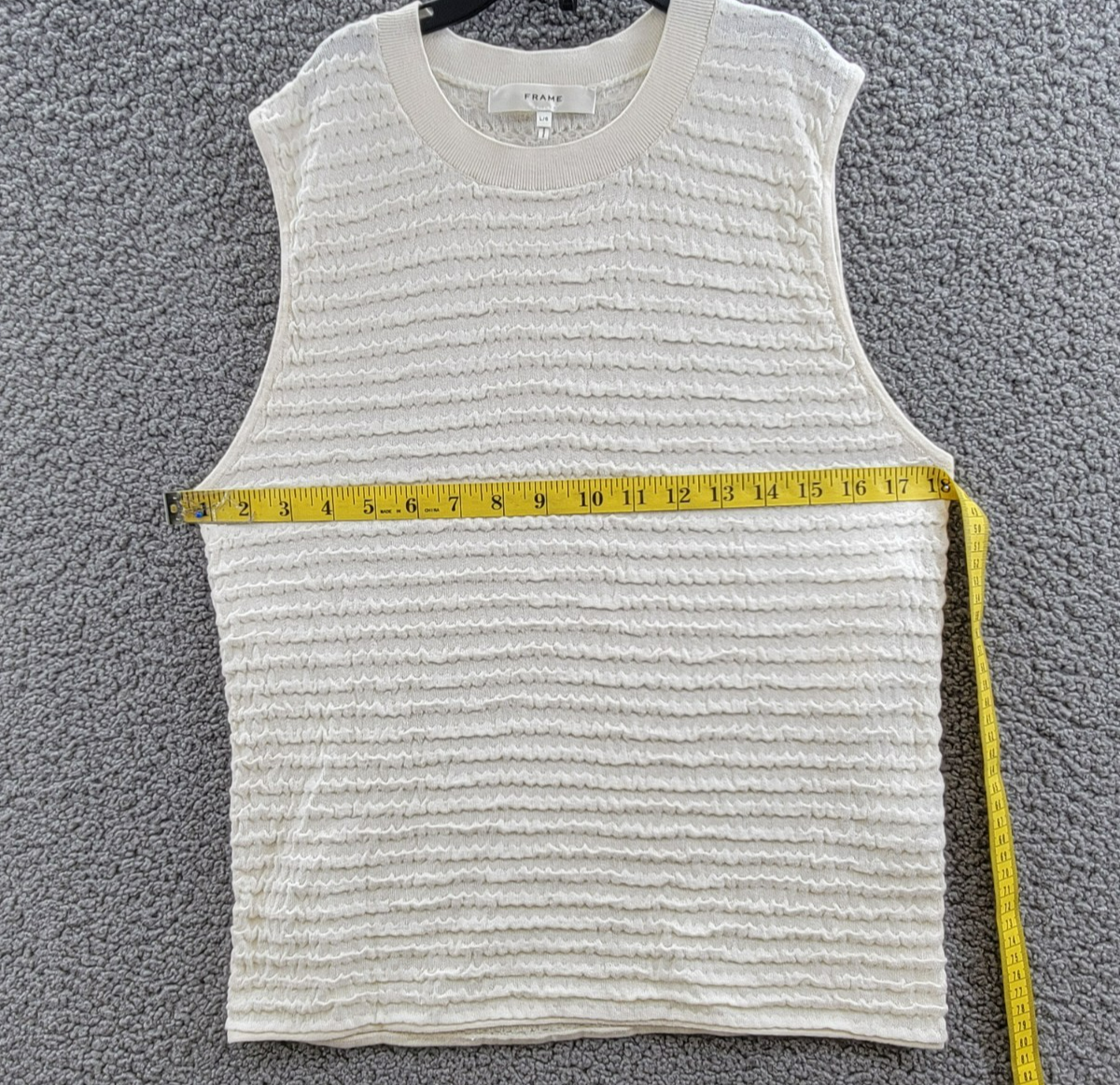 FRAME Smocked Silk Blend Sleeveless Top Women's L White Knit Crewneck Pullover - Picture 7 of 16