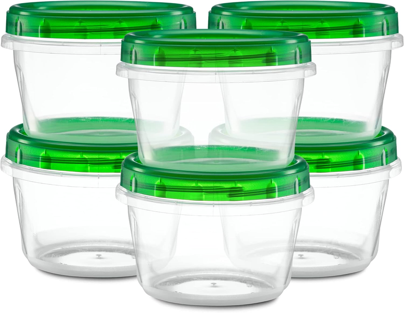 (4 Ounce 10 Pack) Twist Cap Containers Clear Bottom with Green Top Screw on Lids