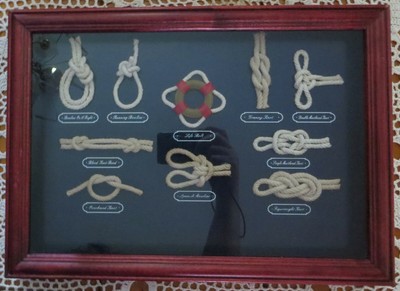 Nautical Knot Board Bends Hitches Handmade Shadow Box Framed Navy Sailor 10x14