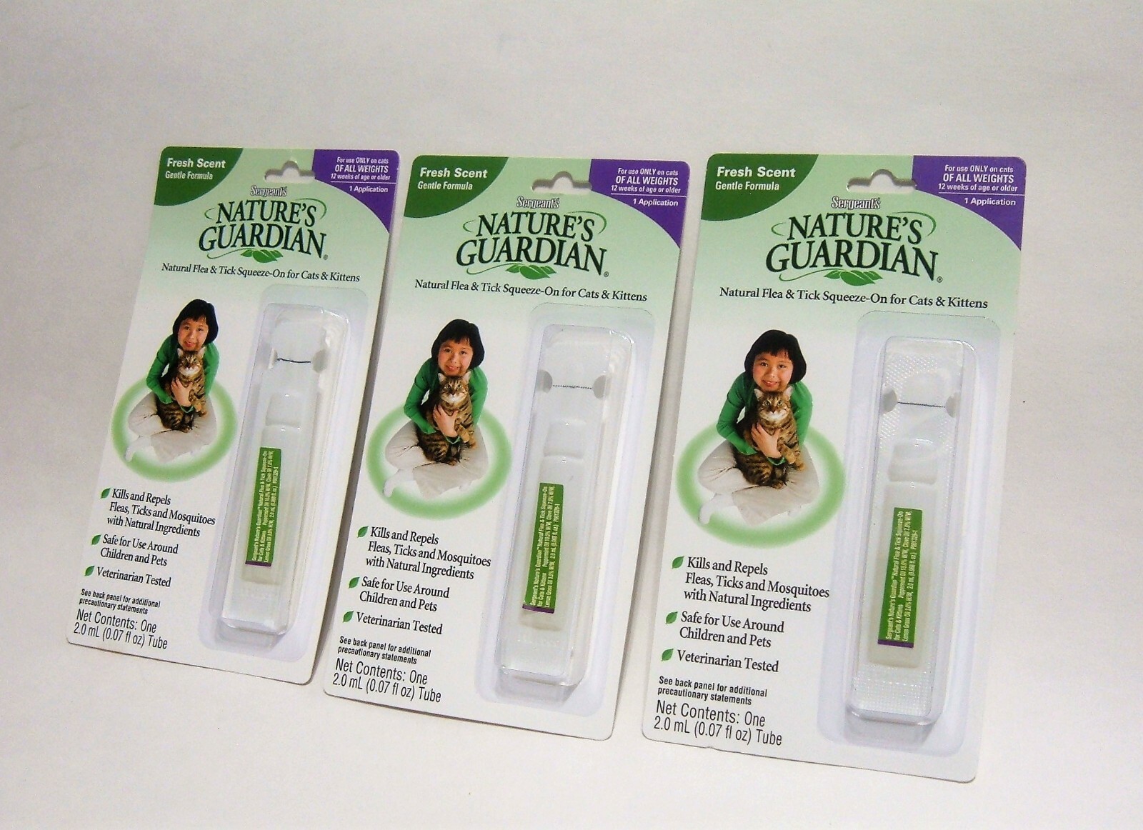 Sergeant's Nature's Guardian Natural Flea & Tick Squeeze-On Cats Kittens 3X NEW