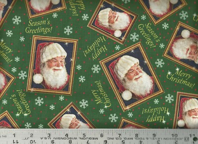 Quilting Treasures ~ Santa Snow Christmas Green ~ 100% Cotton Quilt  Fabric BTY