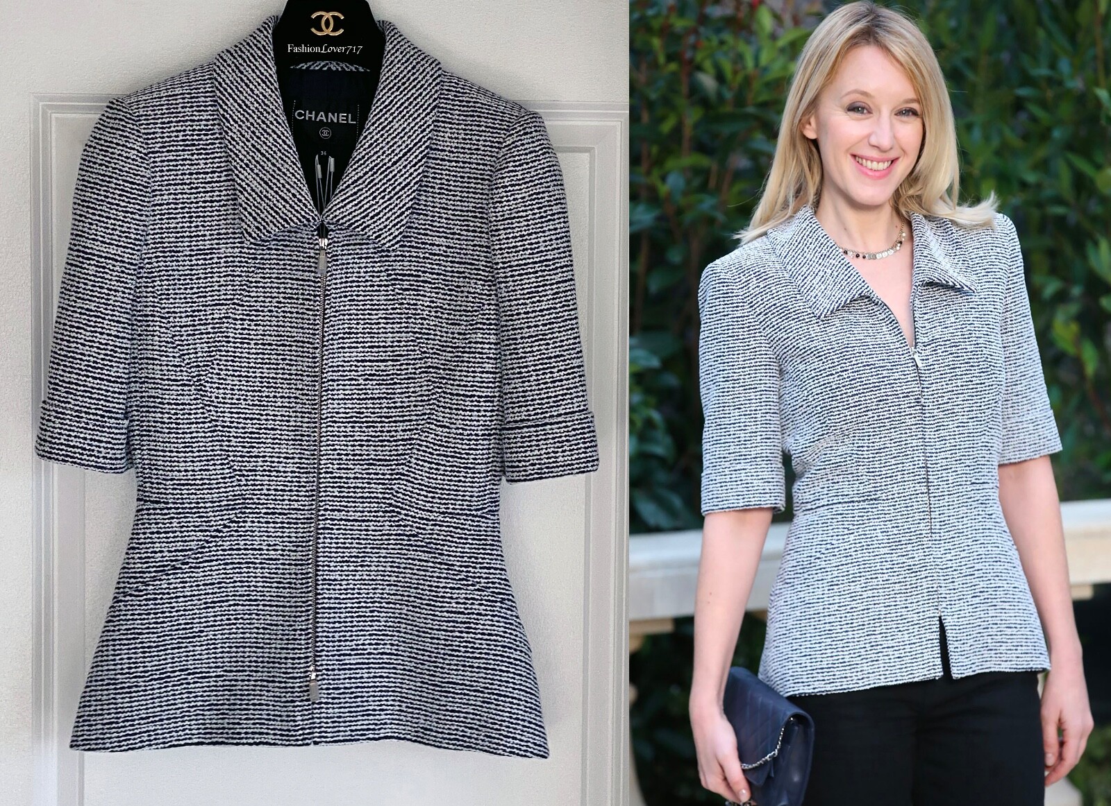 CHANEL★素敵！19P NAVY ECRU BLACK TWEED SHORT SLEEVE JACKET NWT $5250 CHANEL 19P NAVY ECRU BLACK TWEED CC BUTTONS SHORT