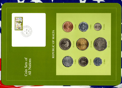 Coin Sets of All Nations Malta w/card 1972 -1982 2 & 3 Mils 1982 UNC 2 cent 1982
