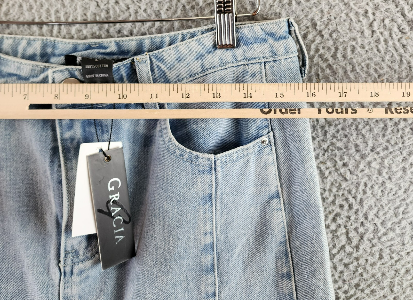 Gracia Straight Cut Midi Denim Skirt Women's L Blue Side Pockets Button Zip - Picture 11 of 17